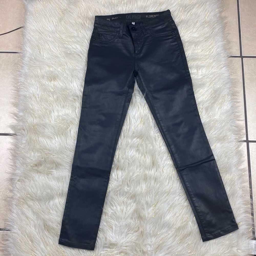 DL 1961 Florence Instasculpt Faux Leather Pants Black Coated Size 24